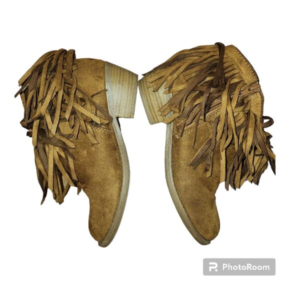 Soda fringe bootie women's size 6 comfy heel boots ankle boots caramel stylish - Picture 7 of 13